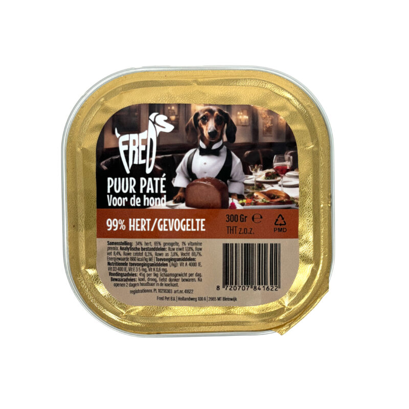 Freds kuipje hond puur hert / gevogelte 9X300 GR